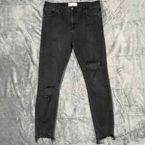 Free People Jeans Women Size 29 R Black Skinny Distressed Zip Raw Hem Pants